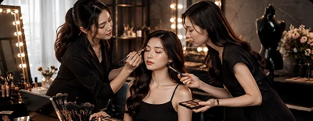 Beyond Makeup Academy coaches guiding a student during a hands-on class